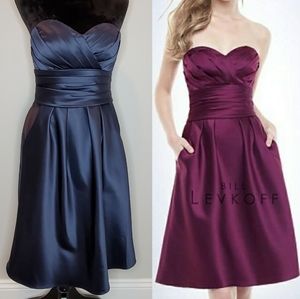 Bill Levkoff Short Satin Bridesmaid Dress Pockets
